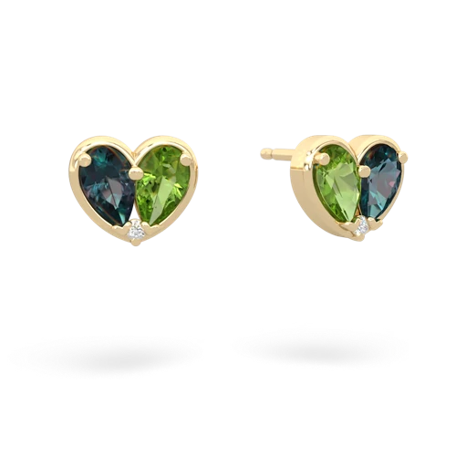 alexandrite-peridot one heart earrings