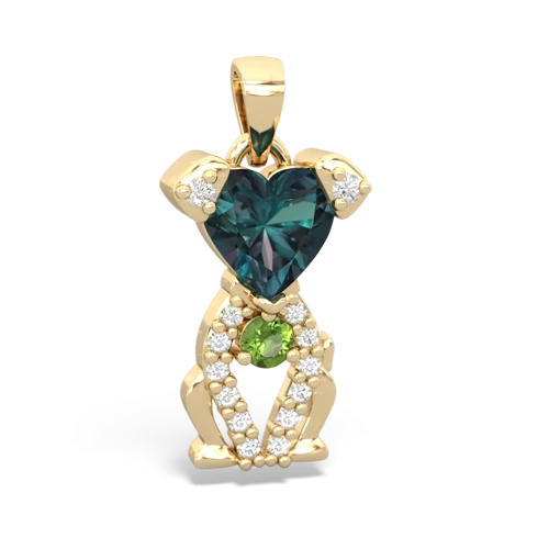 alexandrite-peridot birthstone puppy pendant