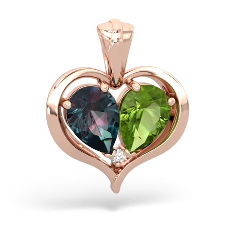 alexandrite-peridot half heart whole pendant