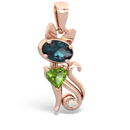 alexandrite-peridot kitten pendant