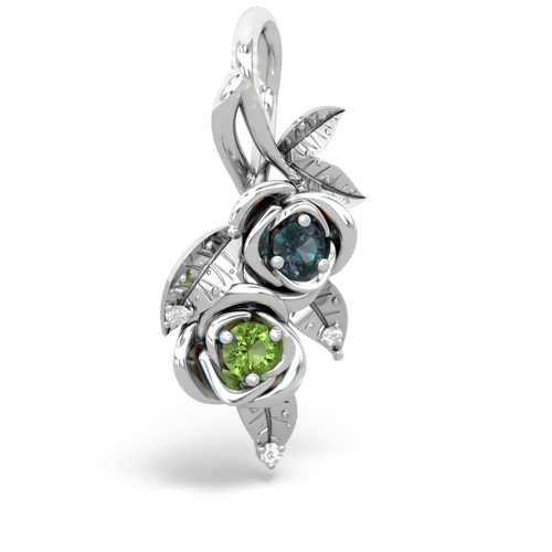 alexandrite-peridot rose vine pendant