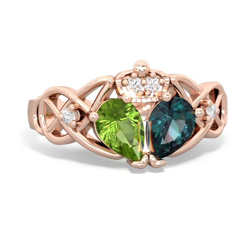 alexandrite-peridot claddagh ring