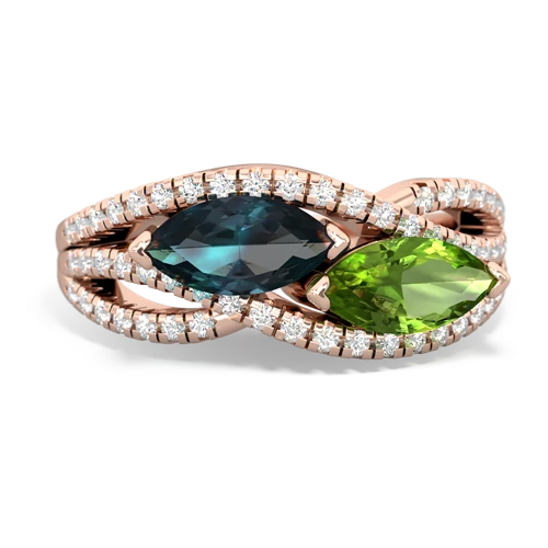 alexandrite-peridot double heart ring