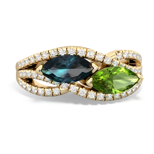 alexandrite-peridot double heart ring