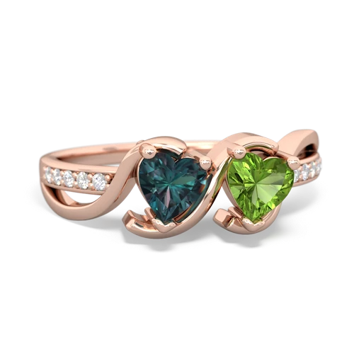 alexandrite-peridot double heart ring