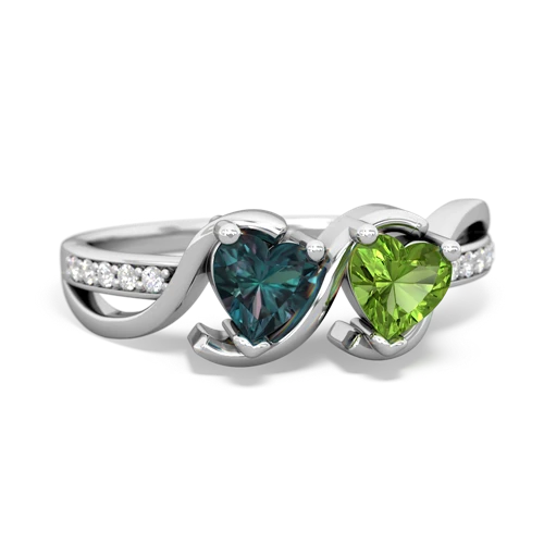 alexandrite-peridot double heart ring