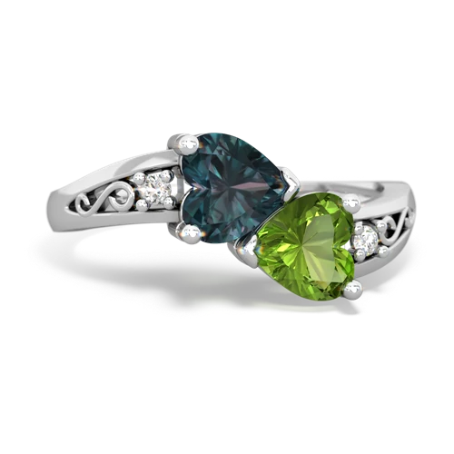 Lab Alexandrite Lab Created Alexandrite with Genuine Peridot Snuggling Hearts ring Ring