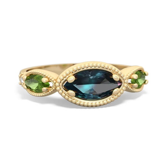 alexandrite-peridot milgrain marquise ring