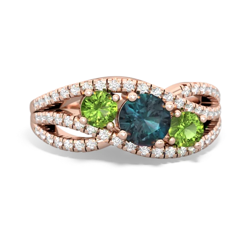 alexandrite-peridot three stone pave ring