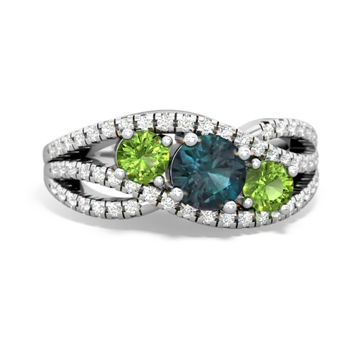 alexandrite-peridot three stone pave ring