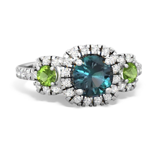 alexandrite-peridot three stone regal ring