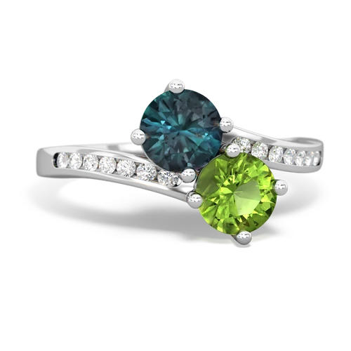 alexandrite-peridot two stone channel ring