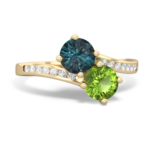 alexandrite-peridot two stone channel ring