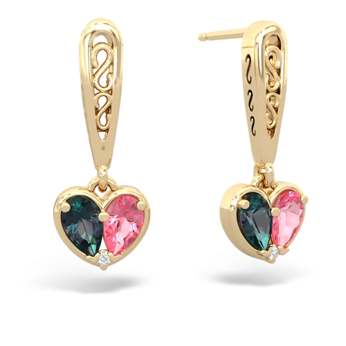 alexandrite-pink sapphire filligree earrings