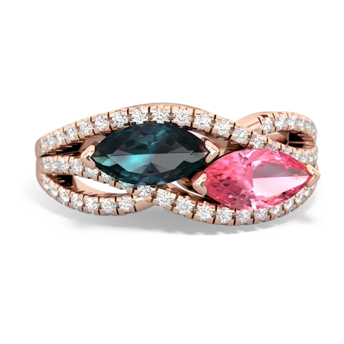 alexandrite-pink sapphire double heart ring
