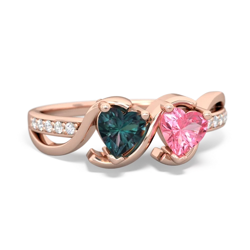 alexandrite-pink sapphire double heart ring