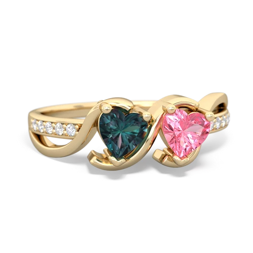 alexandrite-pink sapphire double heart ring