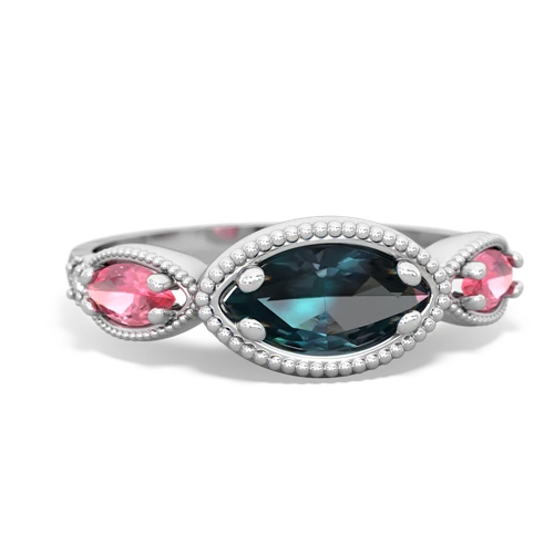 alexandrite-pink sapphire milgrain marquise ring