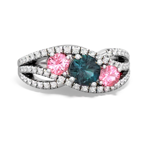 alexandrite-pink sapphire three stone pave ring