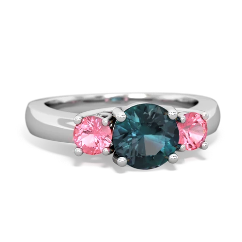Lab Alexandrite Lab Created Alexandrite with Lab Created Pink Sapphire and Genuine Aquamarine Three Stone Trellis ring Ring