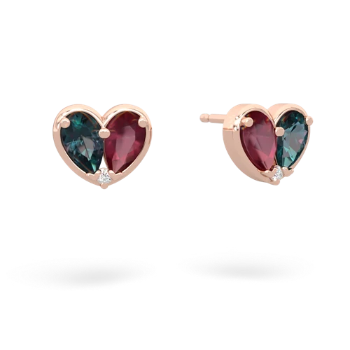 alexandrite-ruby one heart earrings