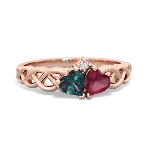 Lab Alexandrite Lab Created Alexandrite with Genuine Ruby Heart to Heart Braid ring Ring