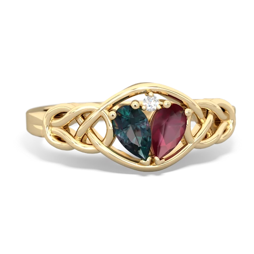 alexandrite-ruby celtic knot ring