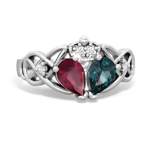 Lab Alexandrite Lab Created Alexandrite with Genuine Ruby Two Stone Claddagh ring Ring