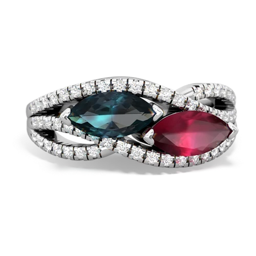 Lab Alexandrite Lab Created Alexandrite with Genuine Ruby Diamond Rivers ring Ring