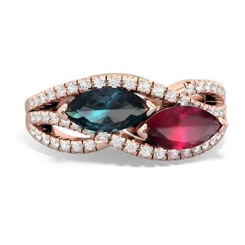 alexandrite-ruby double heart ring