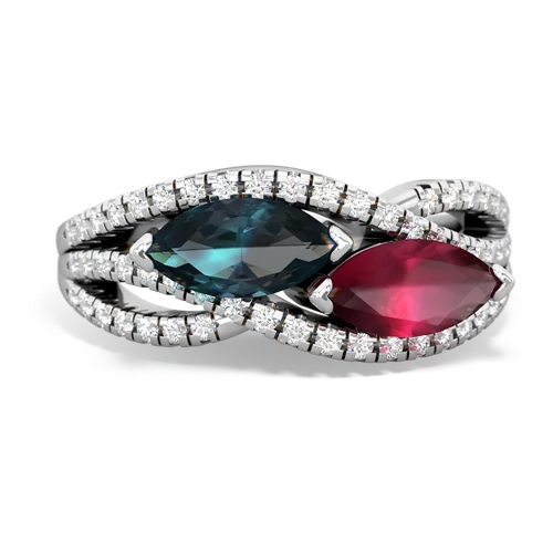 alexandrite-ruby double heart ring