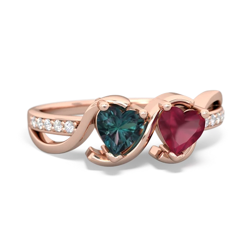 alexandrite-ruby double heart ring