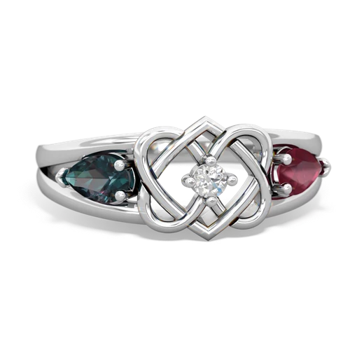 Lab Alexandrite Lab Created Alexandrite with Genuine Ruby Hearts Intertwined ring Ring
