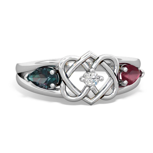 alexandrite-ruby double heart ring