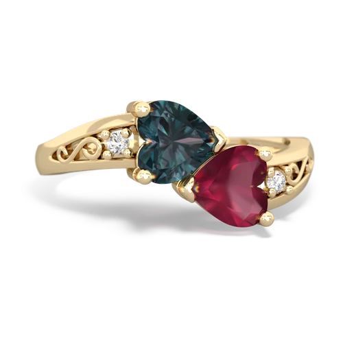 Lab Alexandrite Lab Created Alexandrite with Genuine Ruby Snuggling Hearts ring Ring