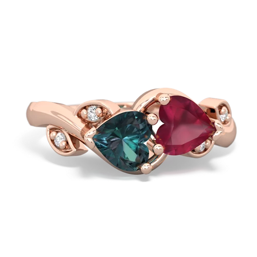 alexandrite-ruby floral keepsake ring