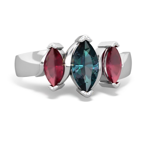 Lab Alexandrite Lab Created Alexandrite with Genuine Ruby and Genuine White Topaz Three Peeks ring Ring