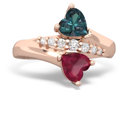 Lab Alexandrite Lab Created Alexandrite with Genuine Ruby Heart to Heart Bypass ring Ring