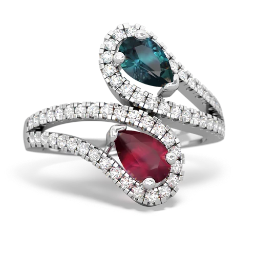 alexandrite-ruby pave swirls ring