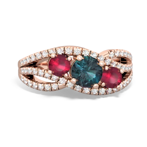 alexandrite-ruby three stone pave ring