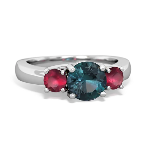 Lab Alexandrite Lab Created Alexandrite with Genuine Ruby and Genuine Ruby Three Stone Trellis ring Ring