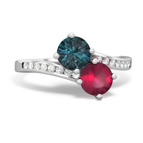 alexandrite-ruby two stone channel ring