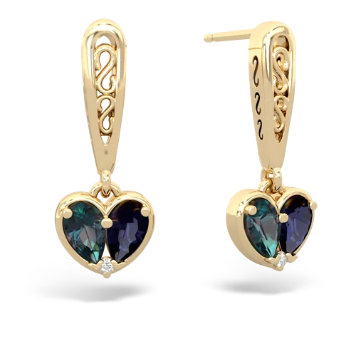 alexandrite-sapphire filligree earrings