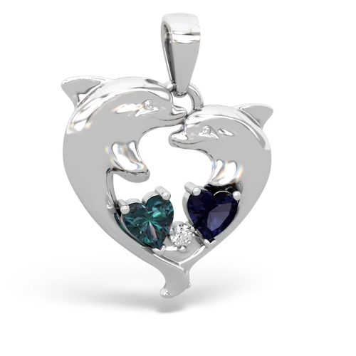 Lab Alexandrite Lab Created Alexandrite with Genuine Sapphire Dolphin Heart pendant Pendant