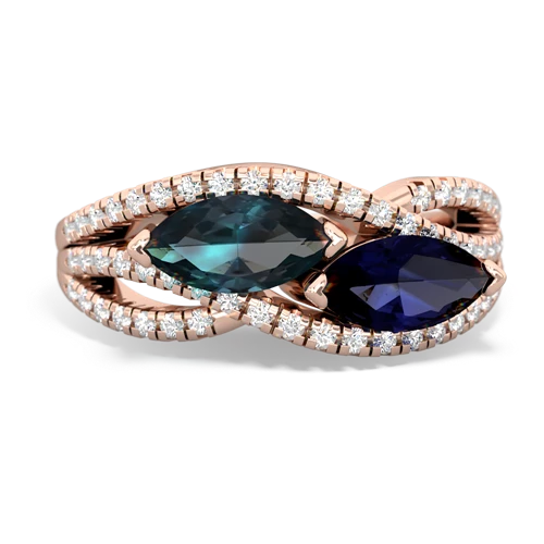 alexandrite-sapphire double heart ring