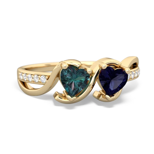 alexandrite-sapphire double heart ring