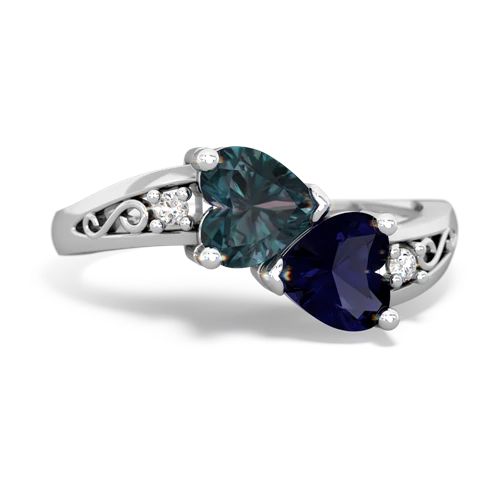 Lab Alexandrite Lab Created Alexandrite with Genuine Sapphire Snuggling Hearts ring Ring