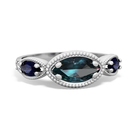 Lab Alexandrite Lab Created Alexandrite with Genuine Sapphire and  Antique Style Keepsake ring Ring