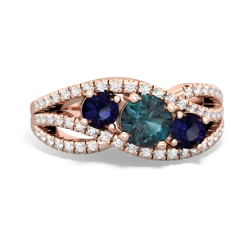 alexandrite-sapphire three stone pave ring