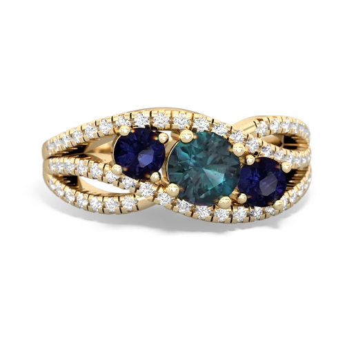 alexandrite-sapphire three stone pave ring